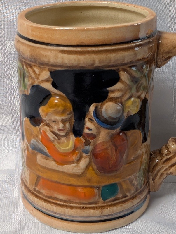 Ceramic beer stein with lid and hand-painted scene - image 2 of 9