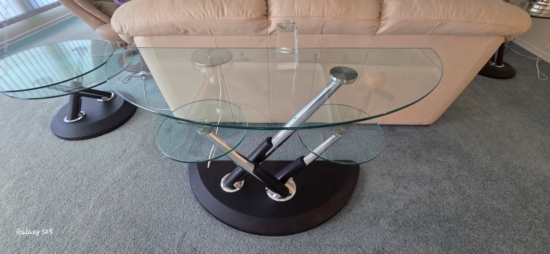 Modern Glass-Top Coffee Table with Sculptural Metal Base - image 1 of 2