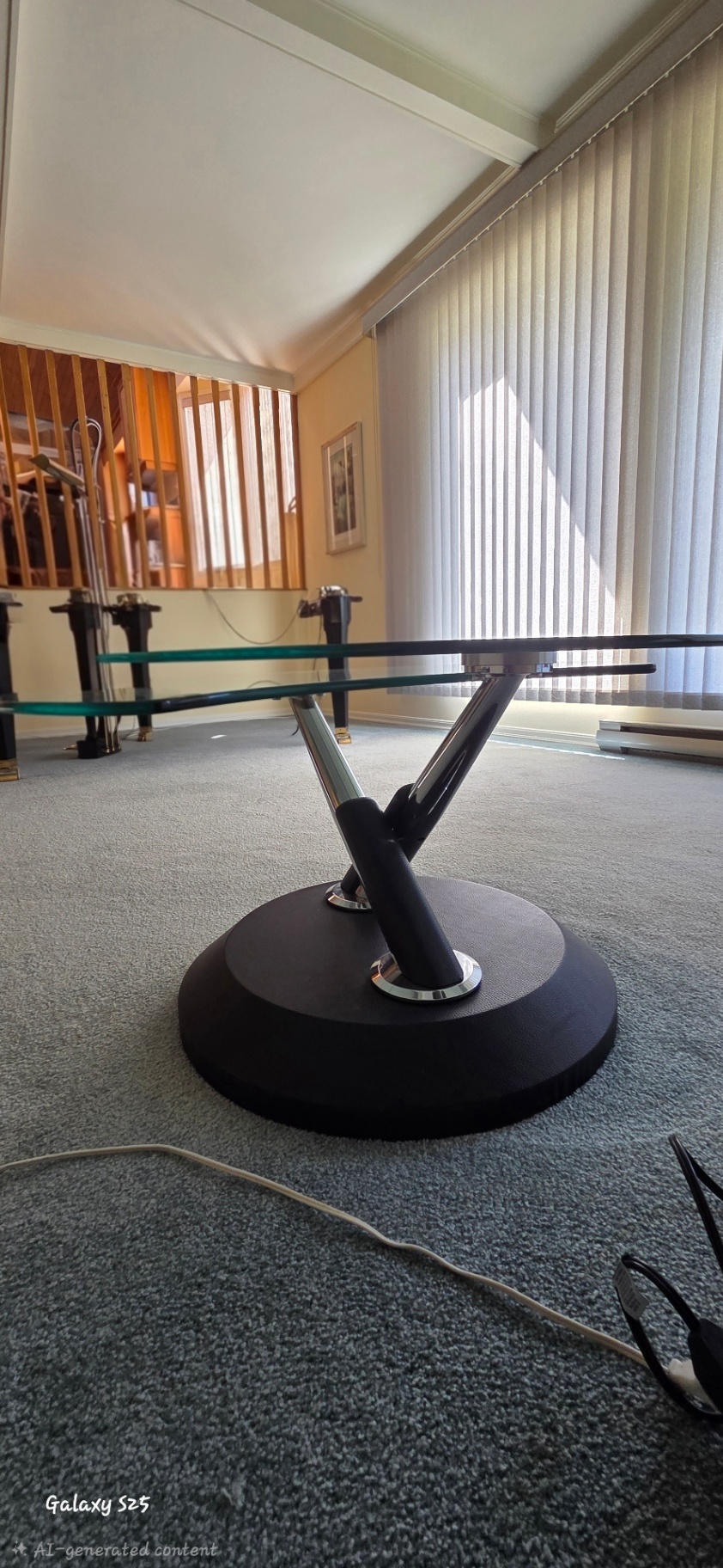 Two-Tier Round Glass Coffee Table – Sculptural Chrome & Leather-Wrapped Base - image 2 of 3