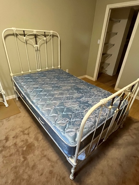Antique Iron Bed with Brass Trim (Three-Quarter Size) — Complete with Mattress & Linens - image 1 of 3