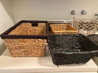 Assorted woven baskets and marble-pattern laundry hamper - image 5 of 7