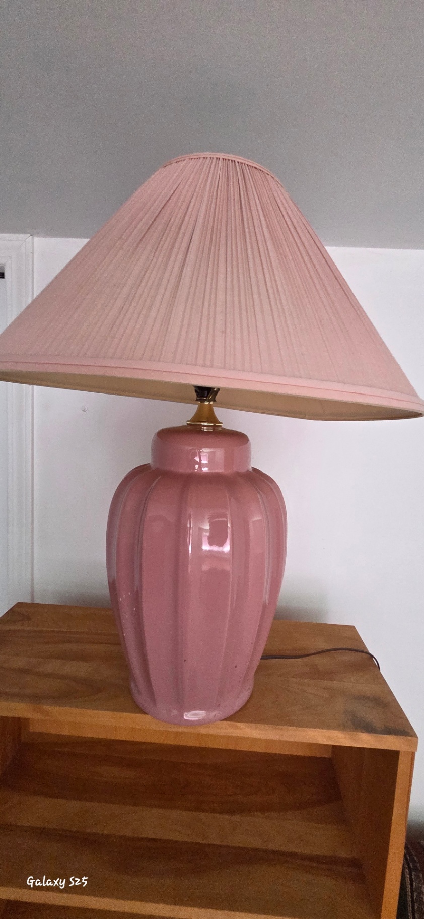 Pair of Pink Ceramic Table Lamps with Fan Shades - image 1 of 4