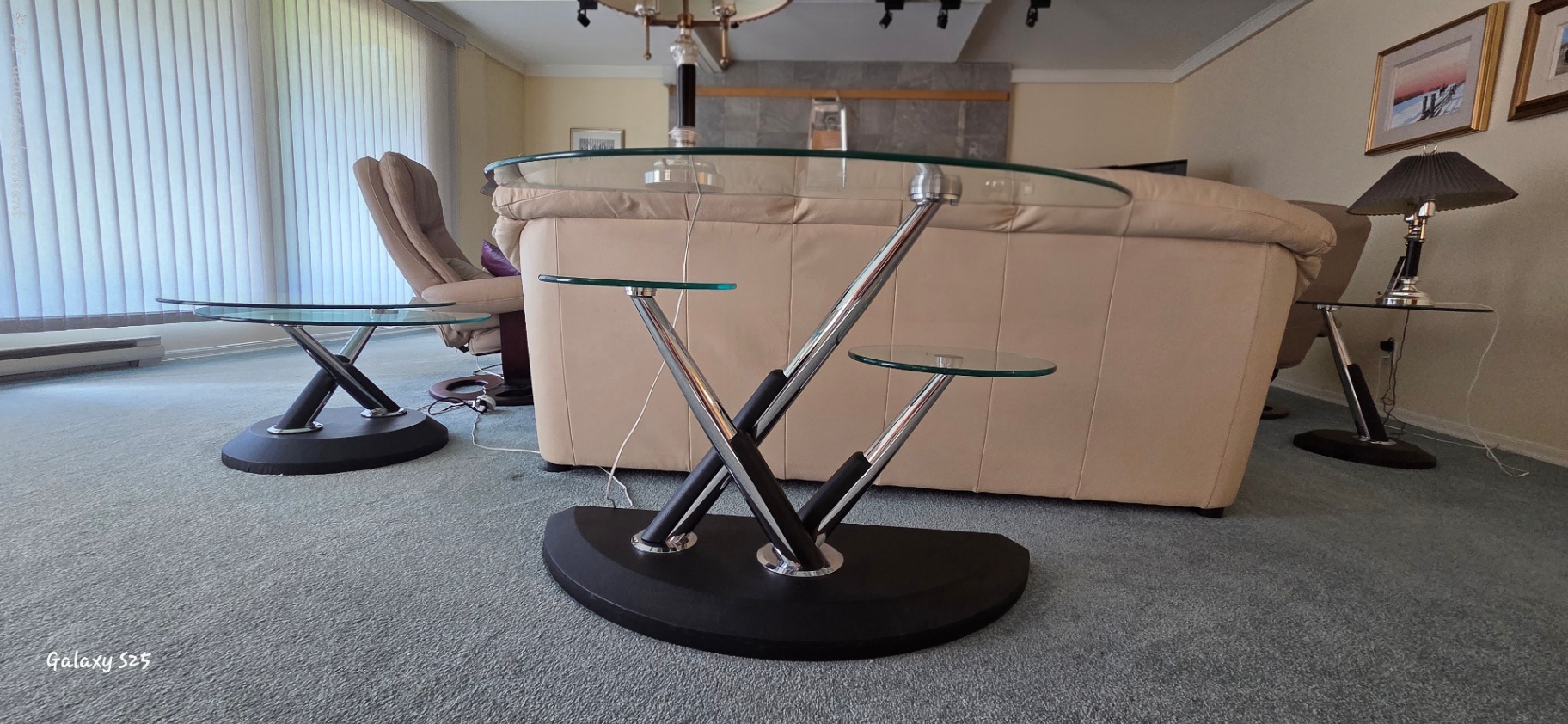 Modern Glass-Top Coffee Table with Sculptural Metal Base - image 2 of 2