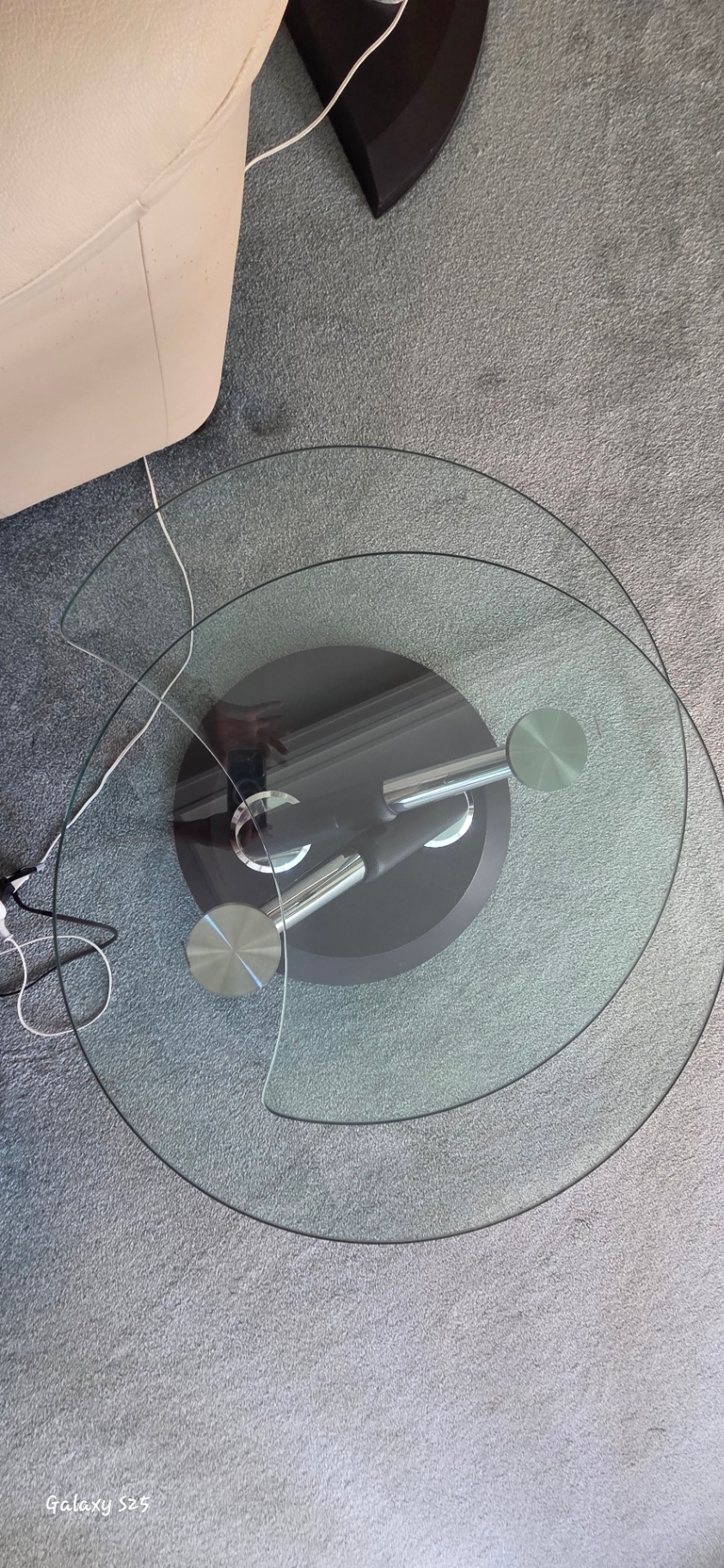 Two-Tier Round Glass Coffee Table – Sculptural Chrome & Leather-Wrapped Base - image 3 of 3