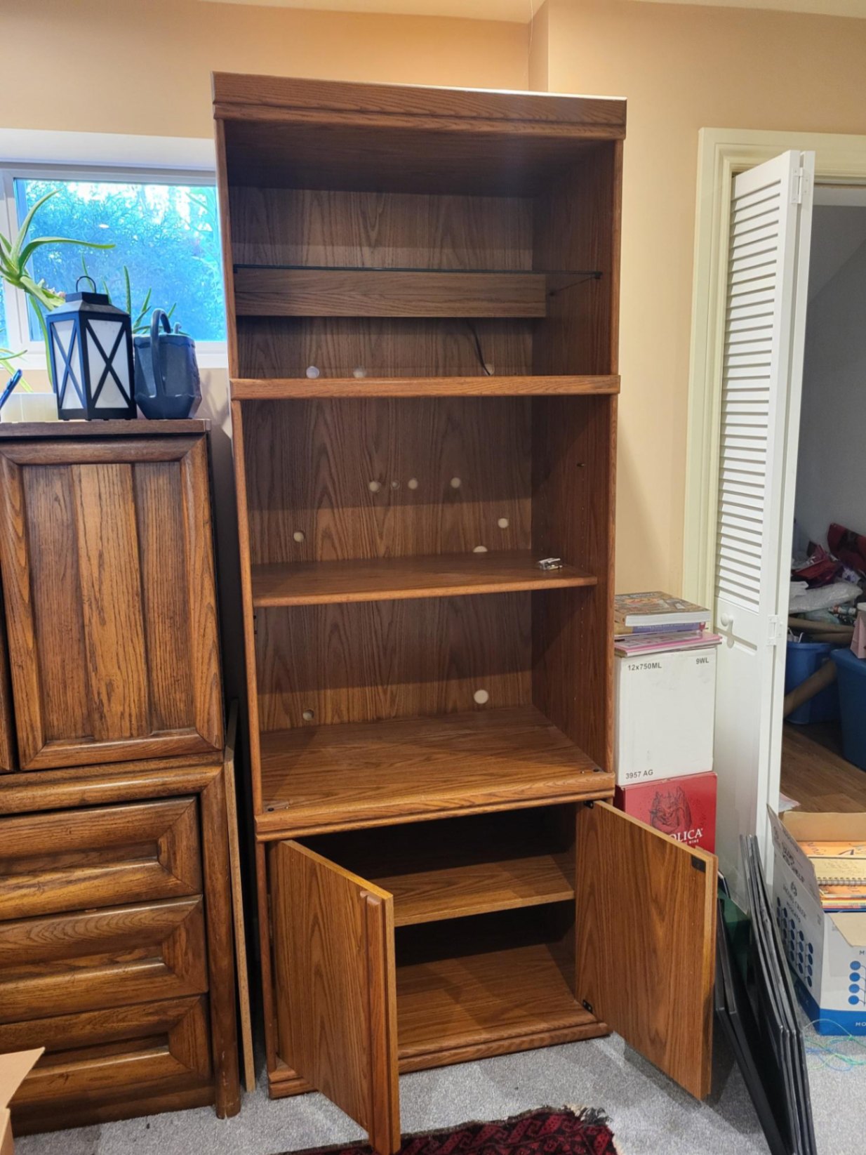 Tall Oak-Finish Display/Bookcase Cabinet with Lighted Top Shelf - image 2 of 3