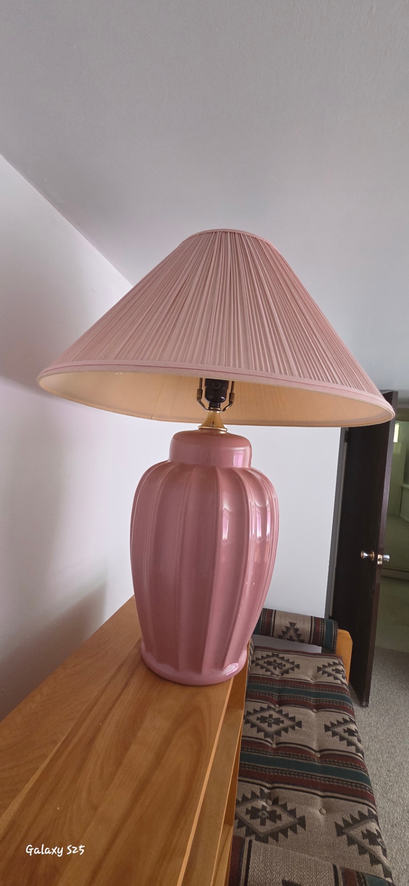 Pair of Pink Ceramic Table Lamps with Fan Shades - image 2 of 4