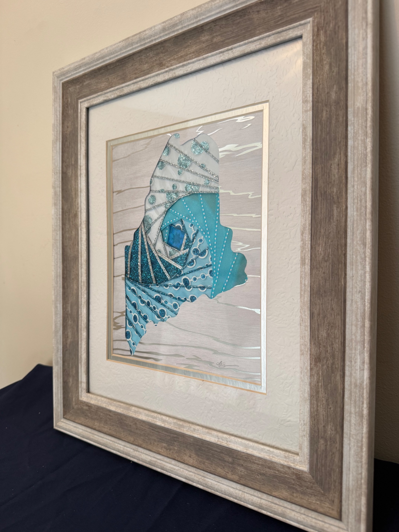 Framed Water Maine Origami Fiber Art - image 1 of 6