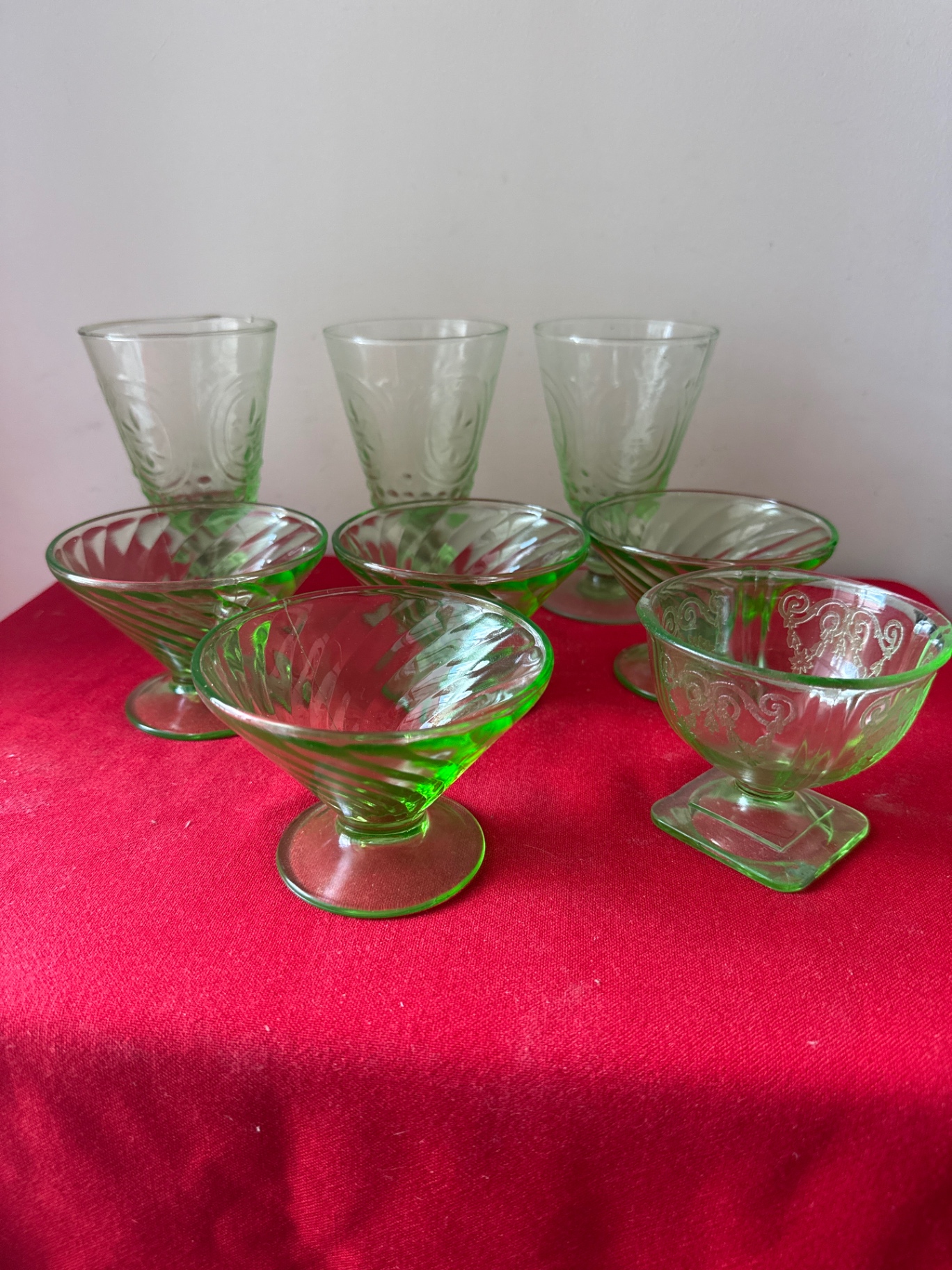 Green glassware set with goblets and coupe bowls - image 1 of 1