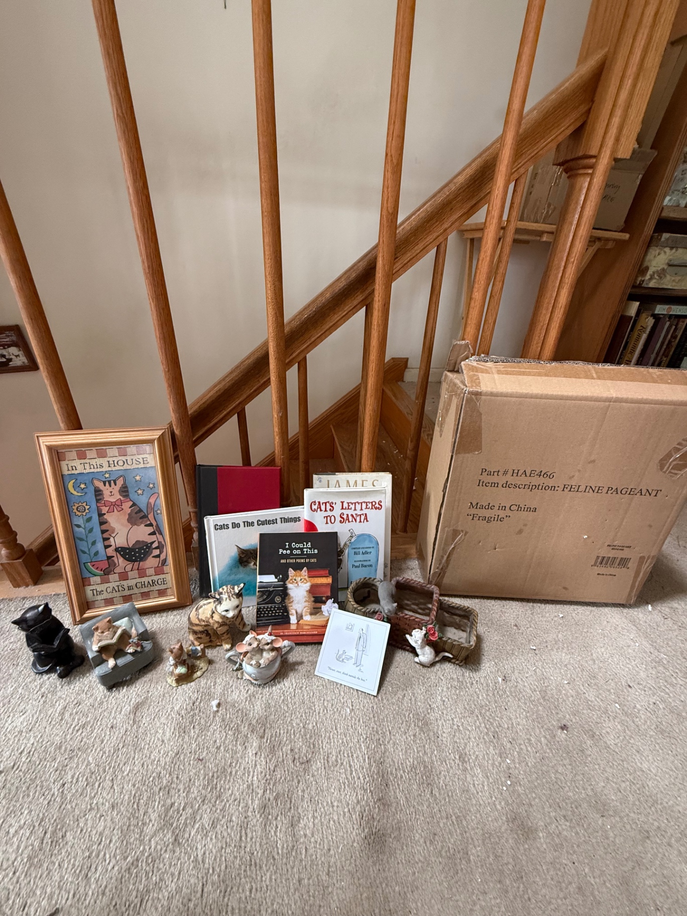 Cat Figurine Collection with Nativity Scene and Books - image 6 of 10
