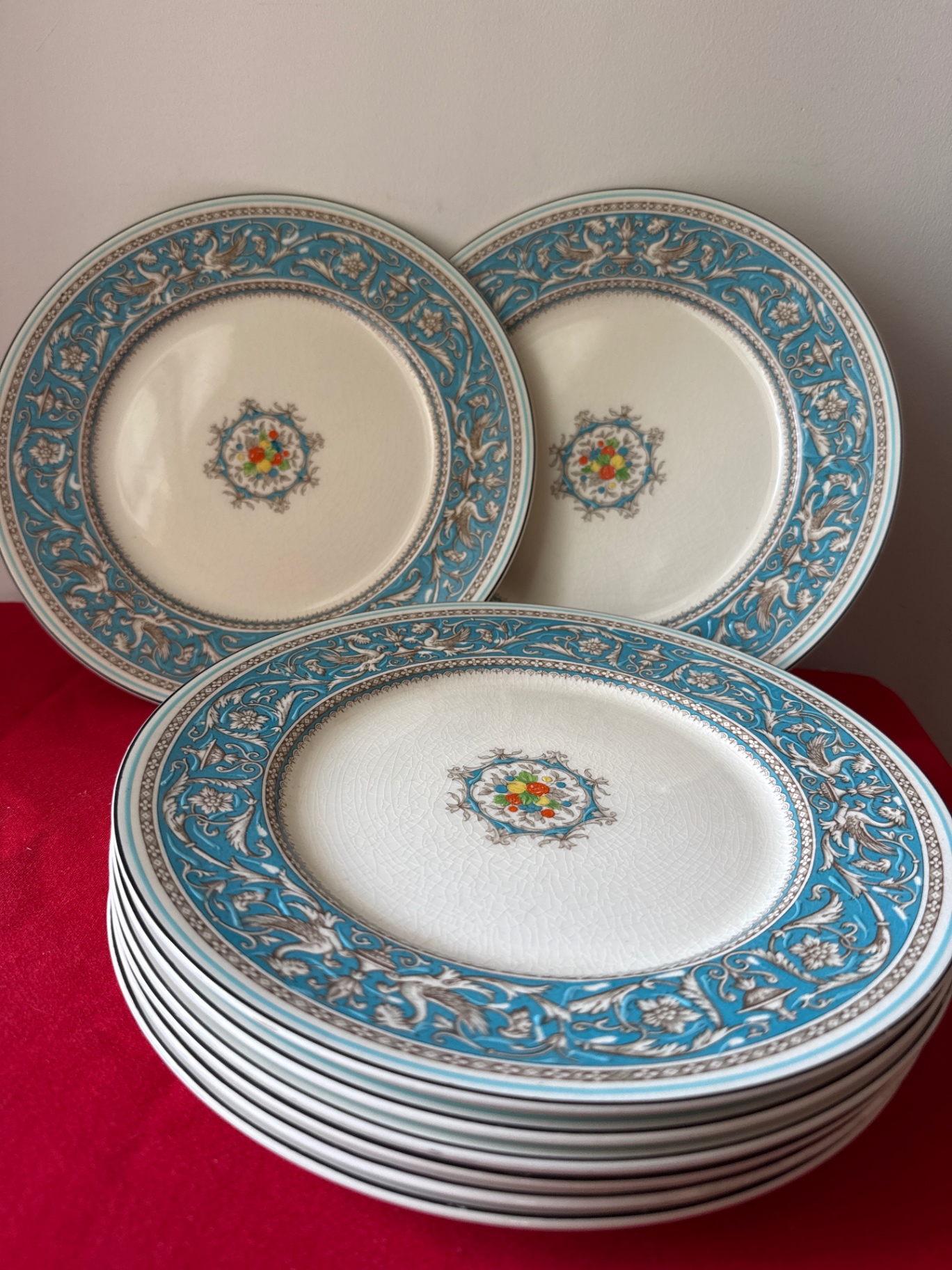 Set of Myott Medici Staffordshire dinner plates with teal border - image 2 of 3