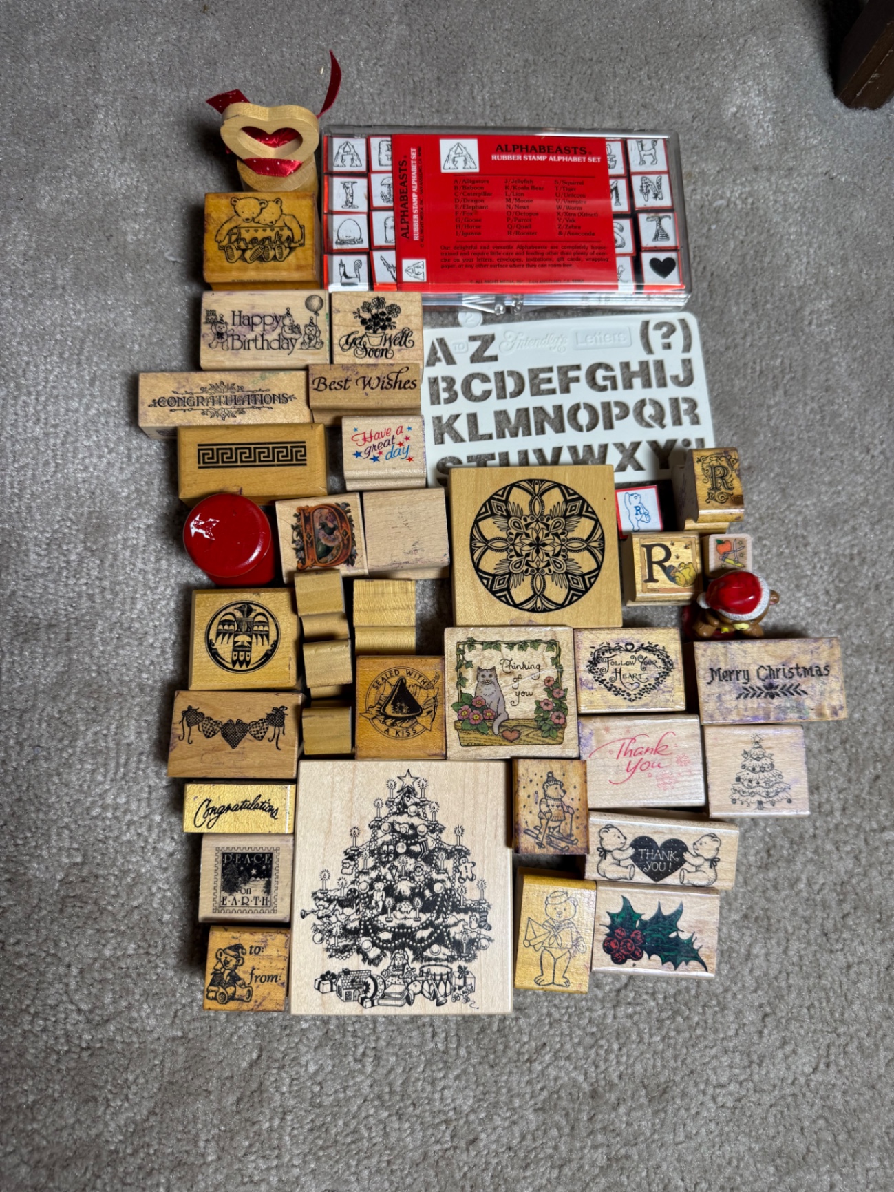 Assorted wooden rubber stamps and alphabet set with ink pads - image 1 of 3