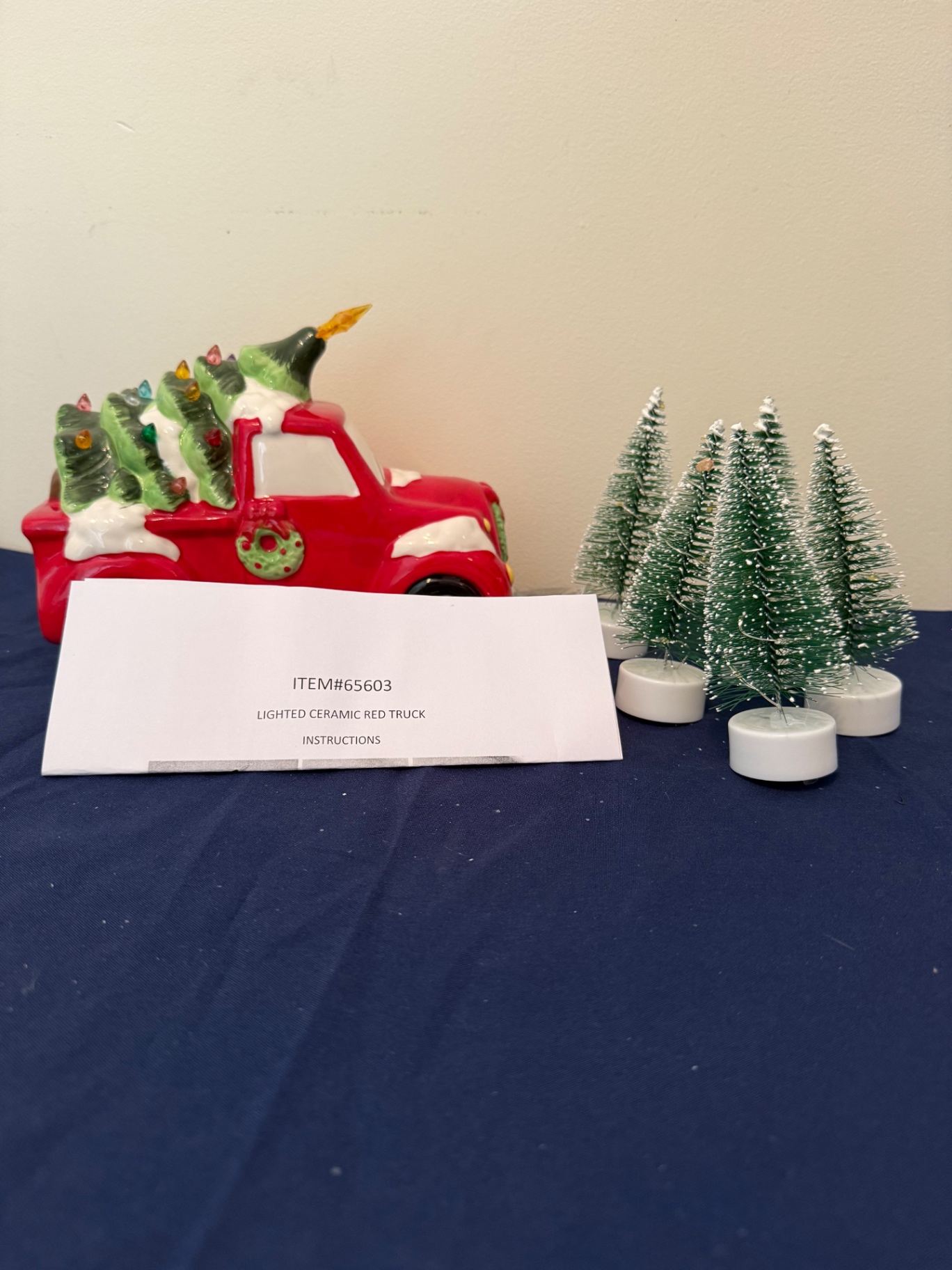 Lighted Ceramic Red Truck with Christmas Tree Load and Mini Bottle-Brush Trees - image 1 of 2