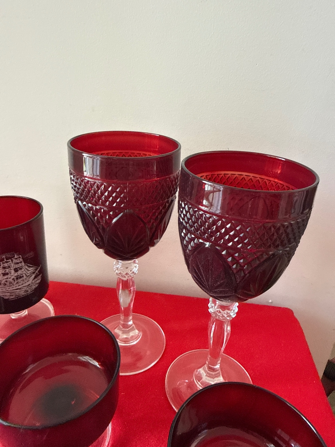 Cranberry Glassware Set: Stemmed Goblets and Stemmed Glasses - image 3 of 3