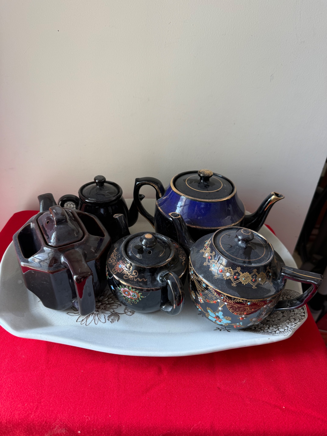 Ceramic Teapot Collection on Decorative Tray - image 2 of 14