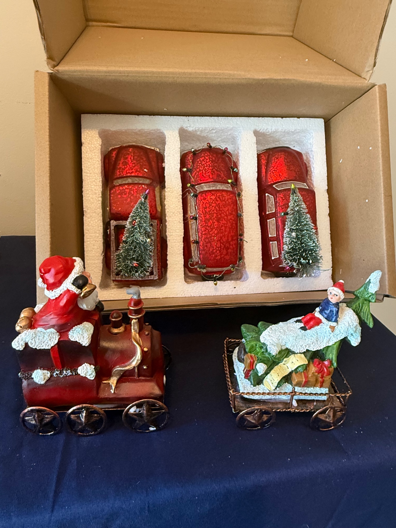 Red Vintage Christmas Car Ornaments with Mini Trees and Santa Figures - image 2 of 3