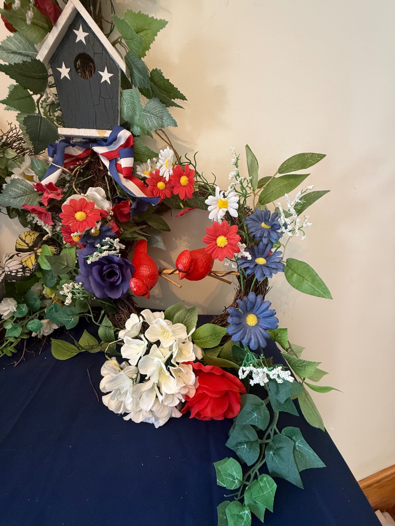 Multiple  floral wreaths with birdhouse and ladder - image 4 of 4