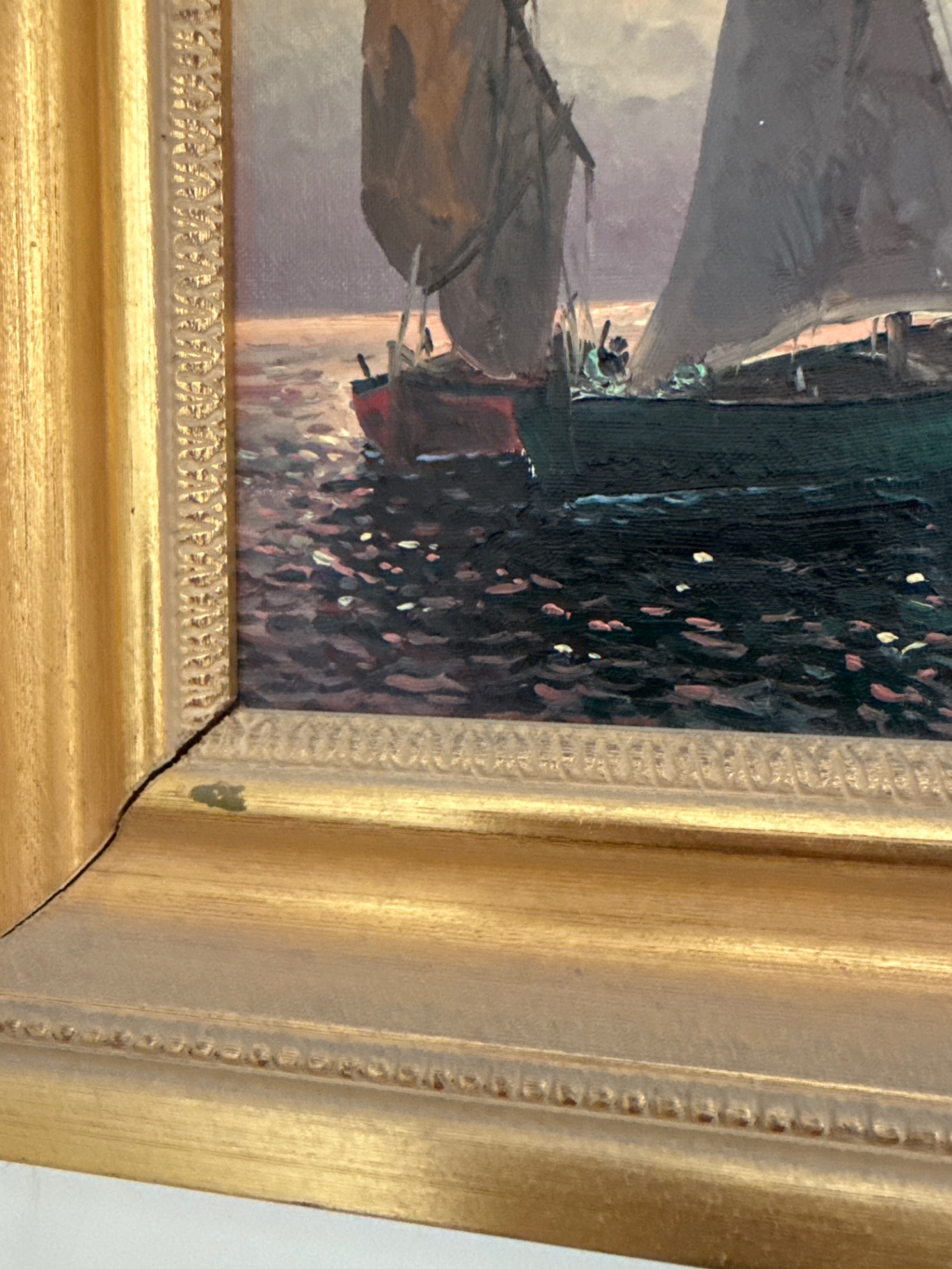 Sailboats Seascape in Gold Frame - image 4 of 4