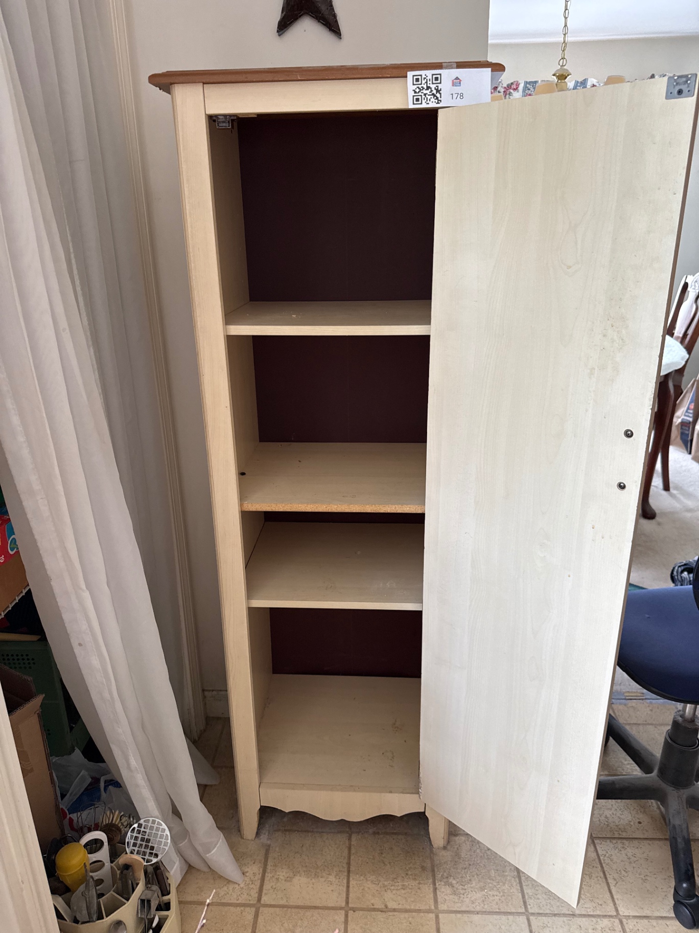 Tall Cream Cabinet with Shelves and Wood Top - image 2 of 7