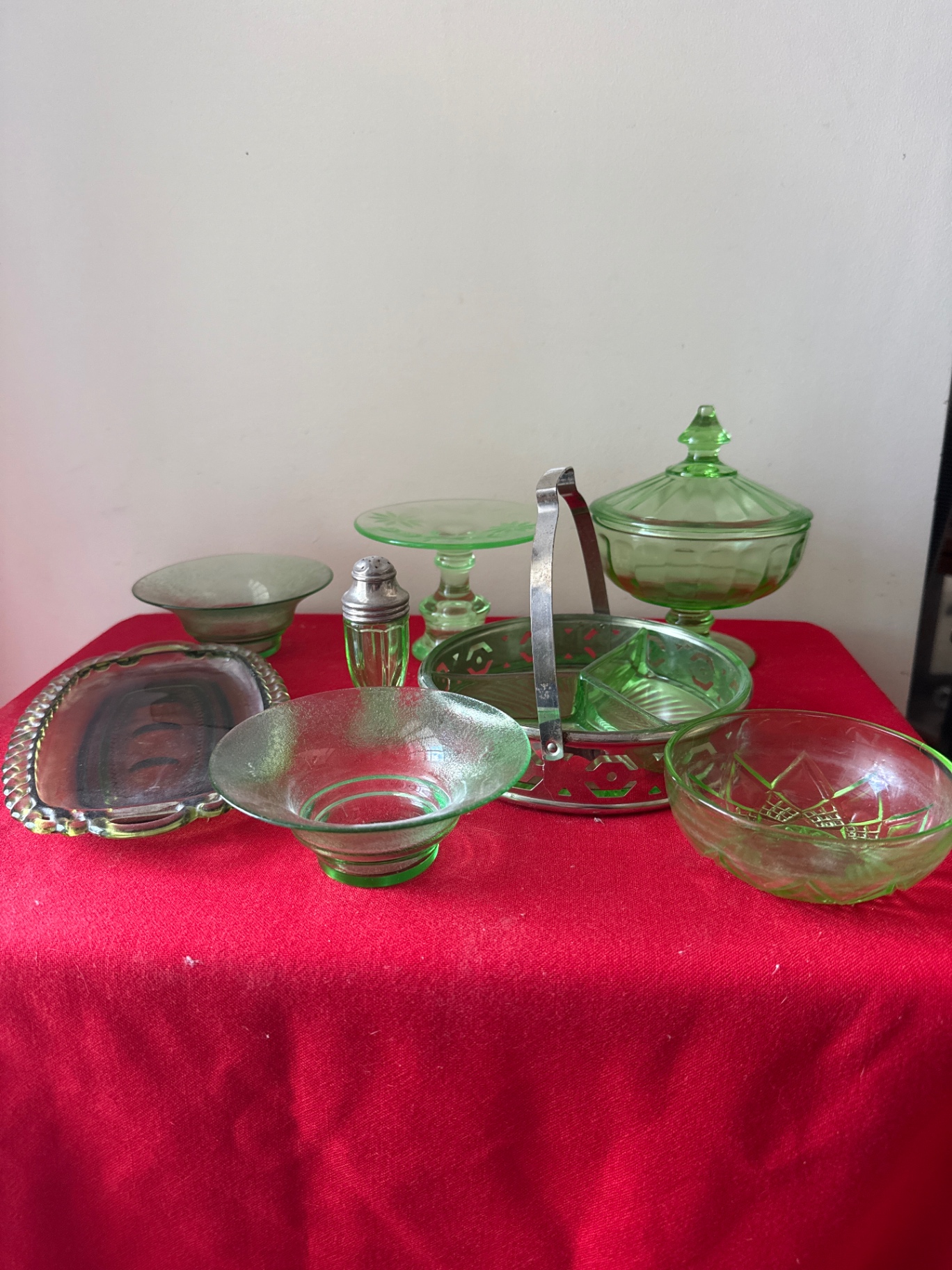 Fenton Green glass serving ware collection - image 2 of 6