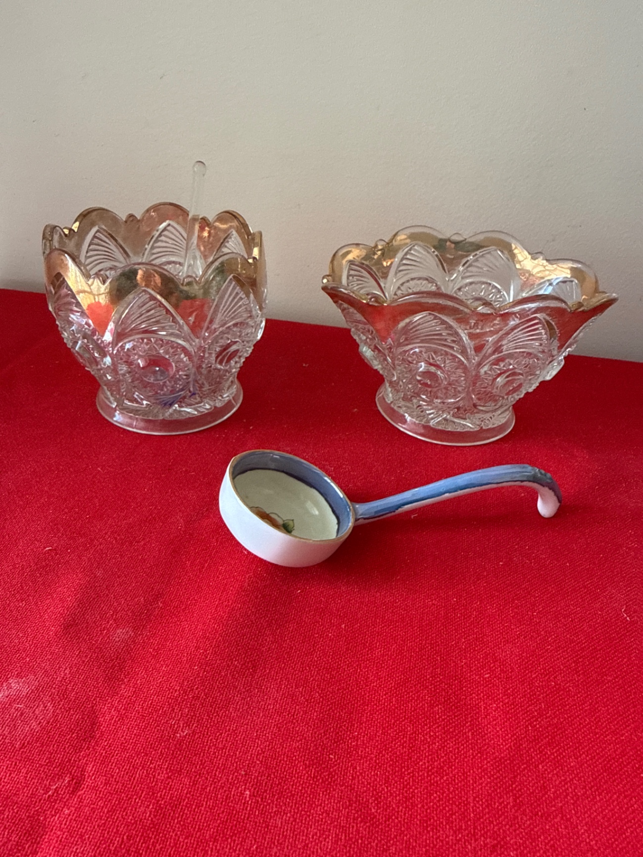 Etched crystal bowls with ceramic ladle - image 1 of 4