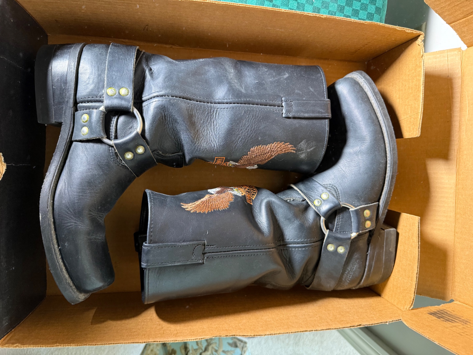 Harley-Davidson eagle-embroidered knee-high boots with box - image 6 of 6