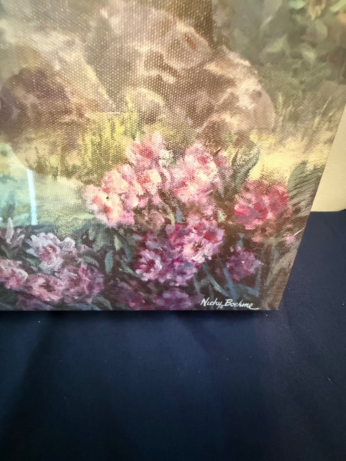Pastoral landscape canvas print with bridge and flowers - image 3 of 3