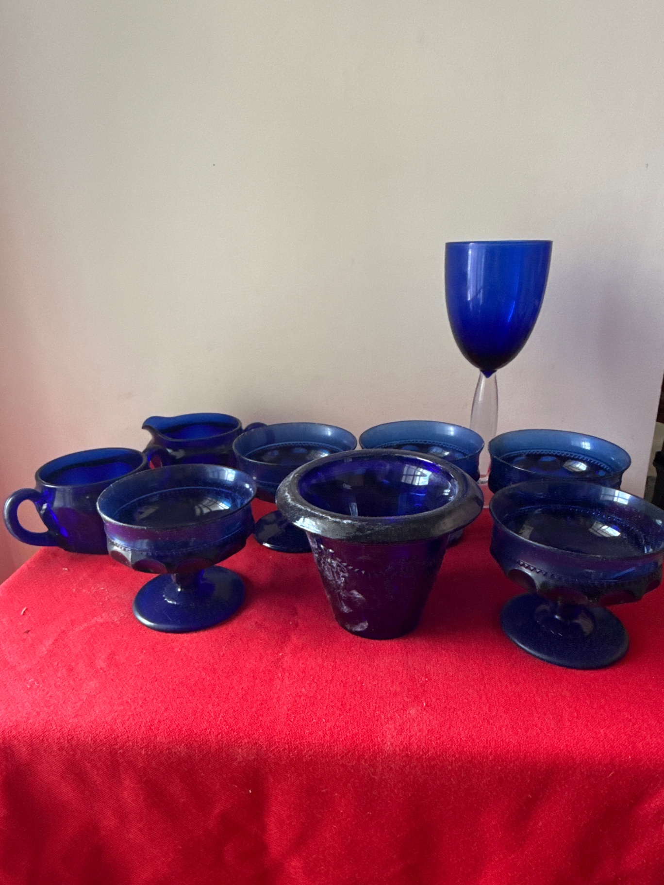 Cobalt blue glassware set with goblets and bowls - image 1 of 4