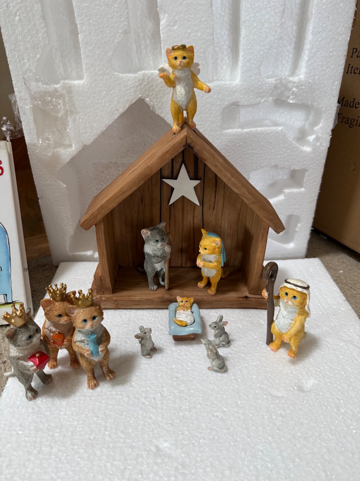 Cat Figurine Collection with Nativity Scene and Books - image 4 of 10