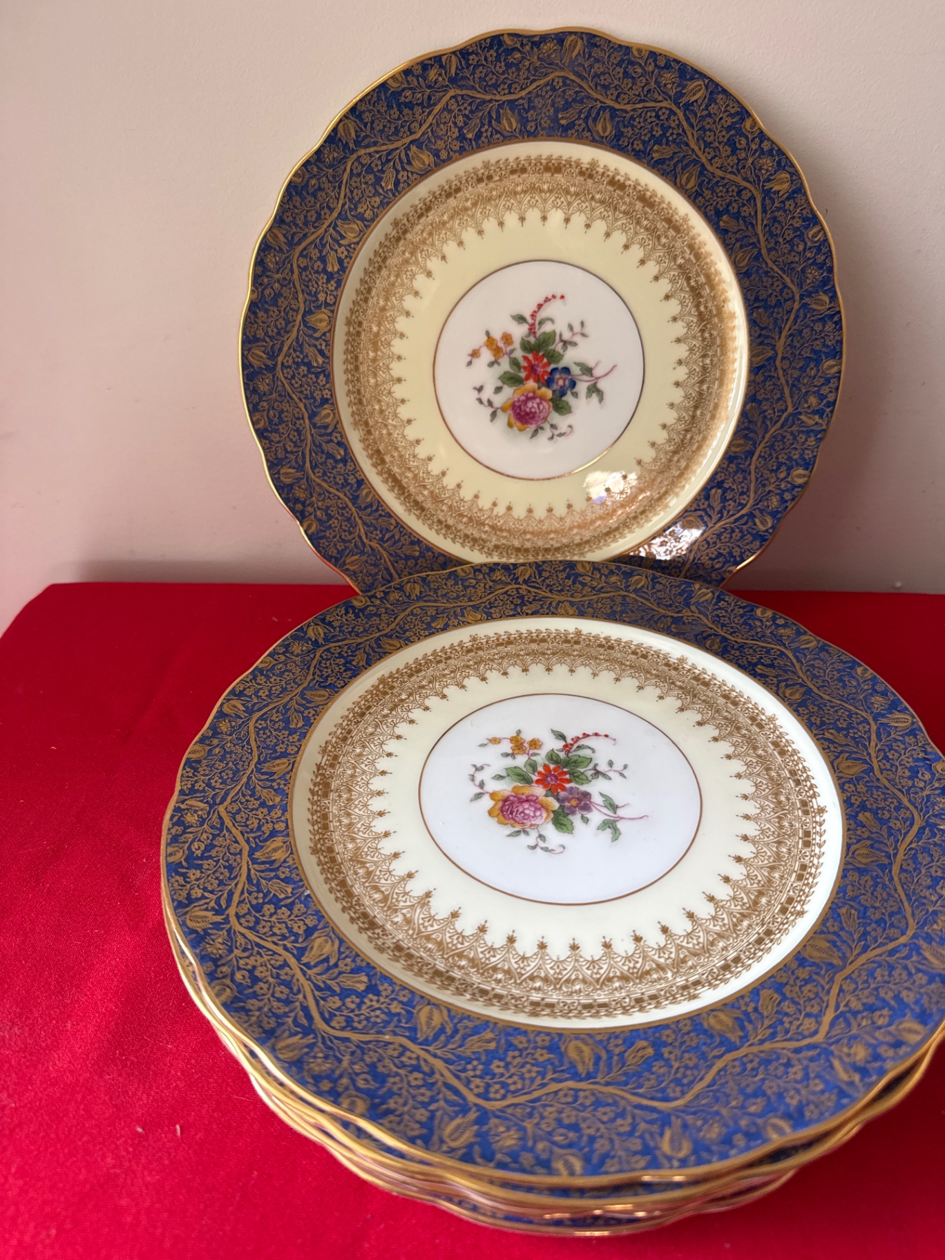 Blue and Gold Floral Porcelain Plates Set - image 2 of 4