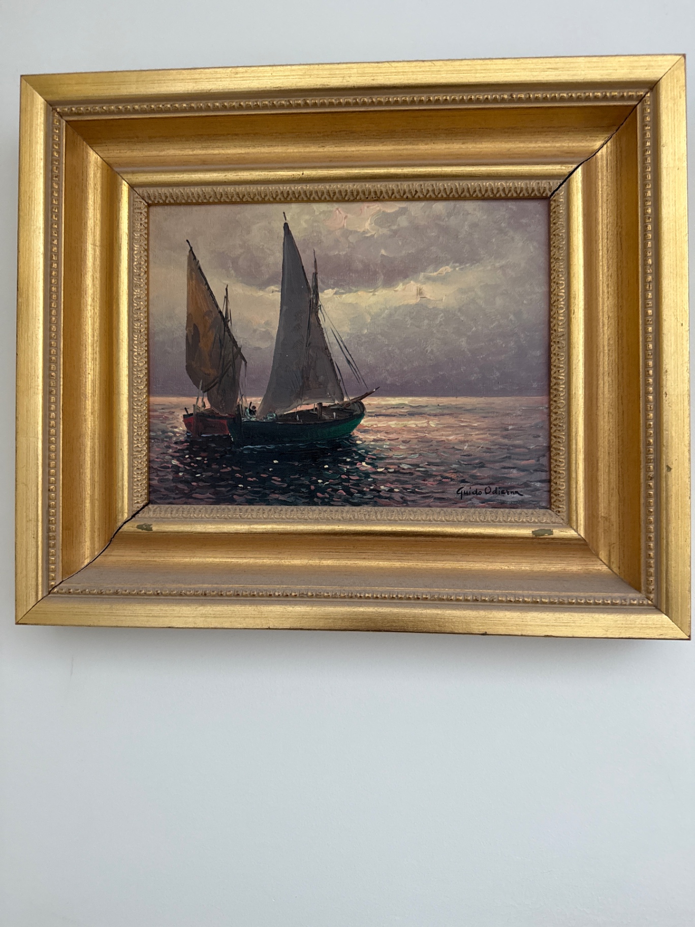 Sailboats Seascape in Gold Frame - image 2 of 4