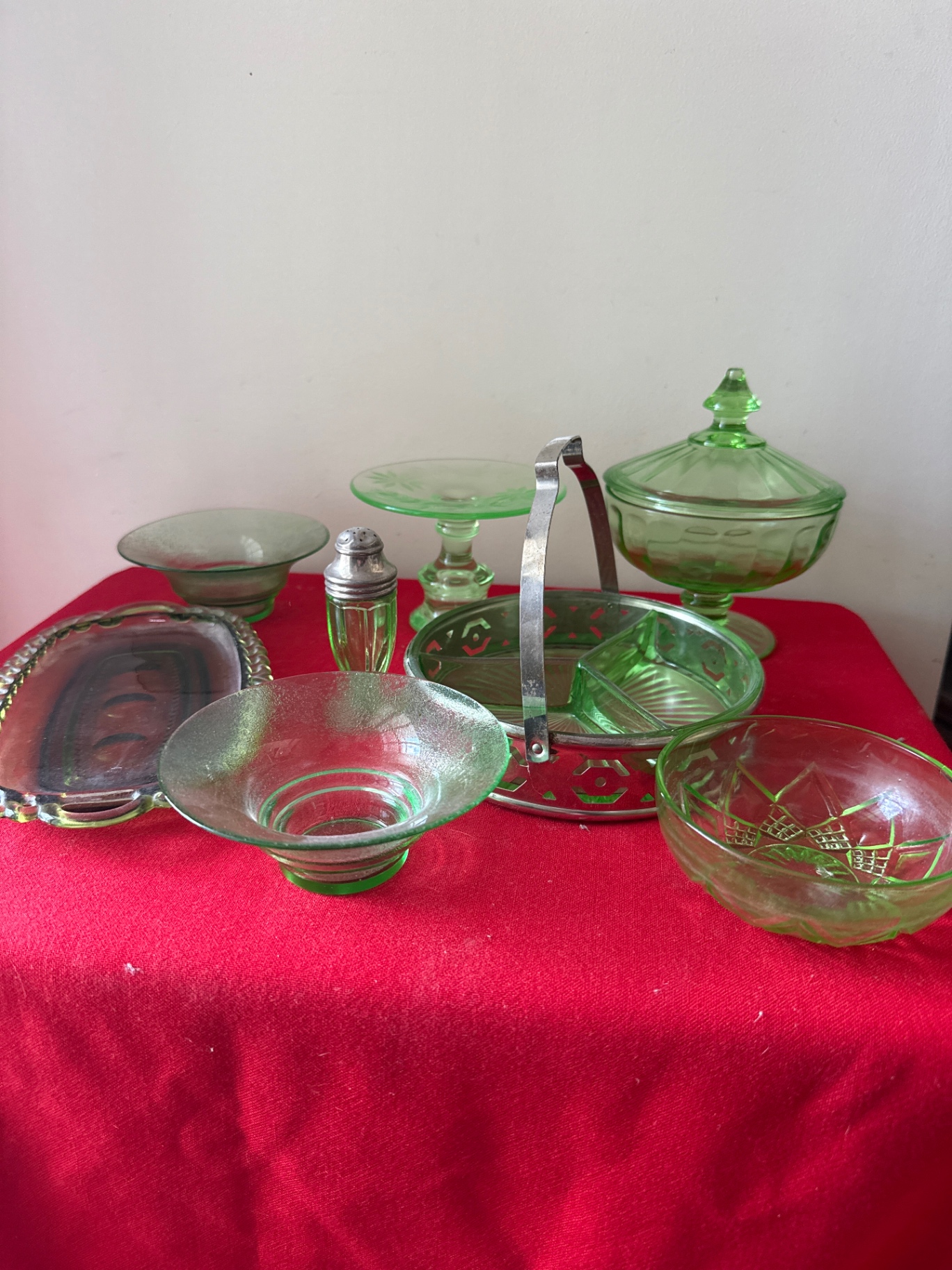 Fenton Green glass serving ware collection - image 1 of 6