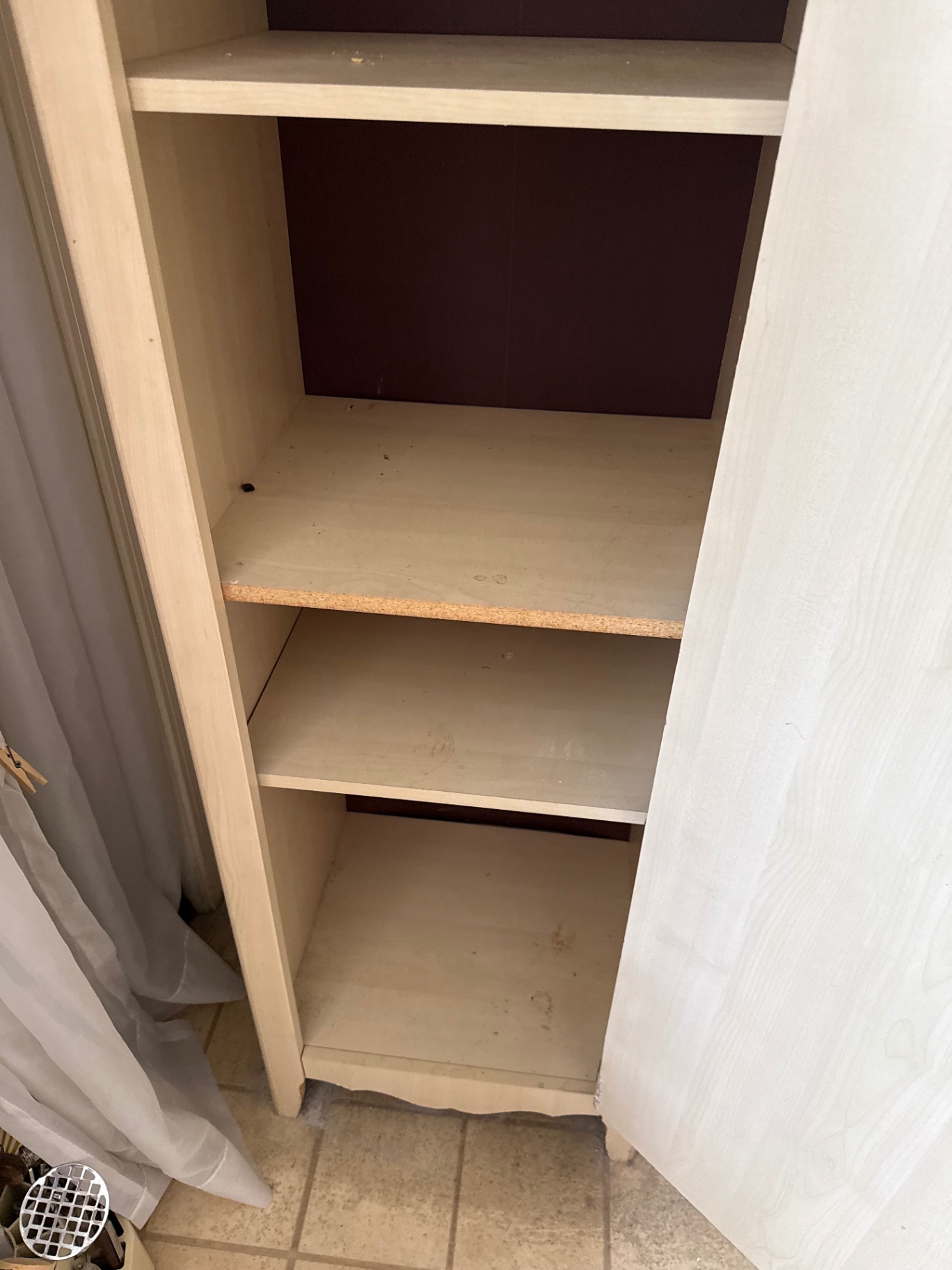 Tall Cream Cabinet with Shelves and Wood Top - image 3 of 7