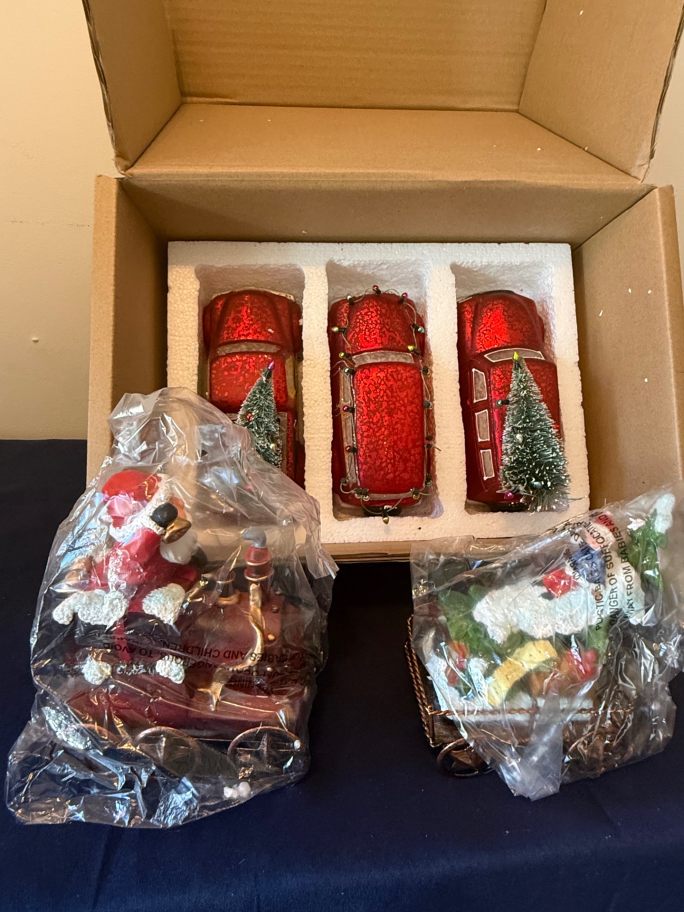 Red Vintage Christmas Car Ornaments with Mini Trees and Santa Figures - image 3 of 3