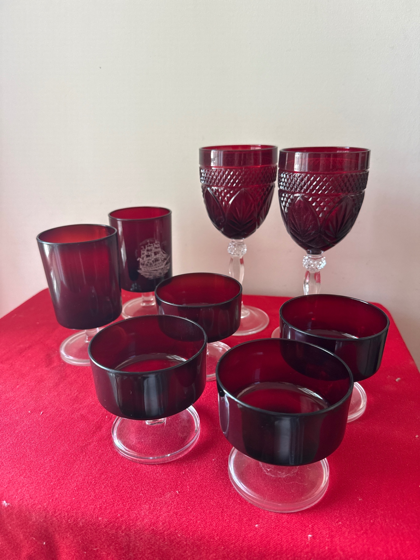 Cranberry Glassware Set: Stemmed Goblets and Stemmed Glasses - image 1 of 3