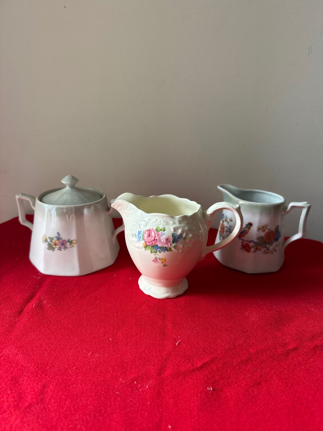 Three floral porcelain creamer and sugar bowl set - image 2 of 4