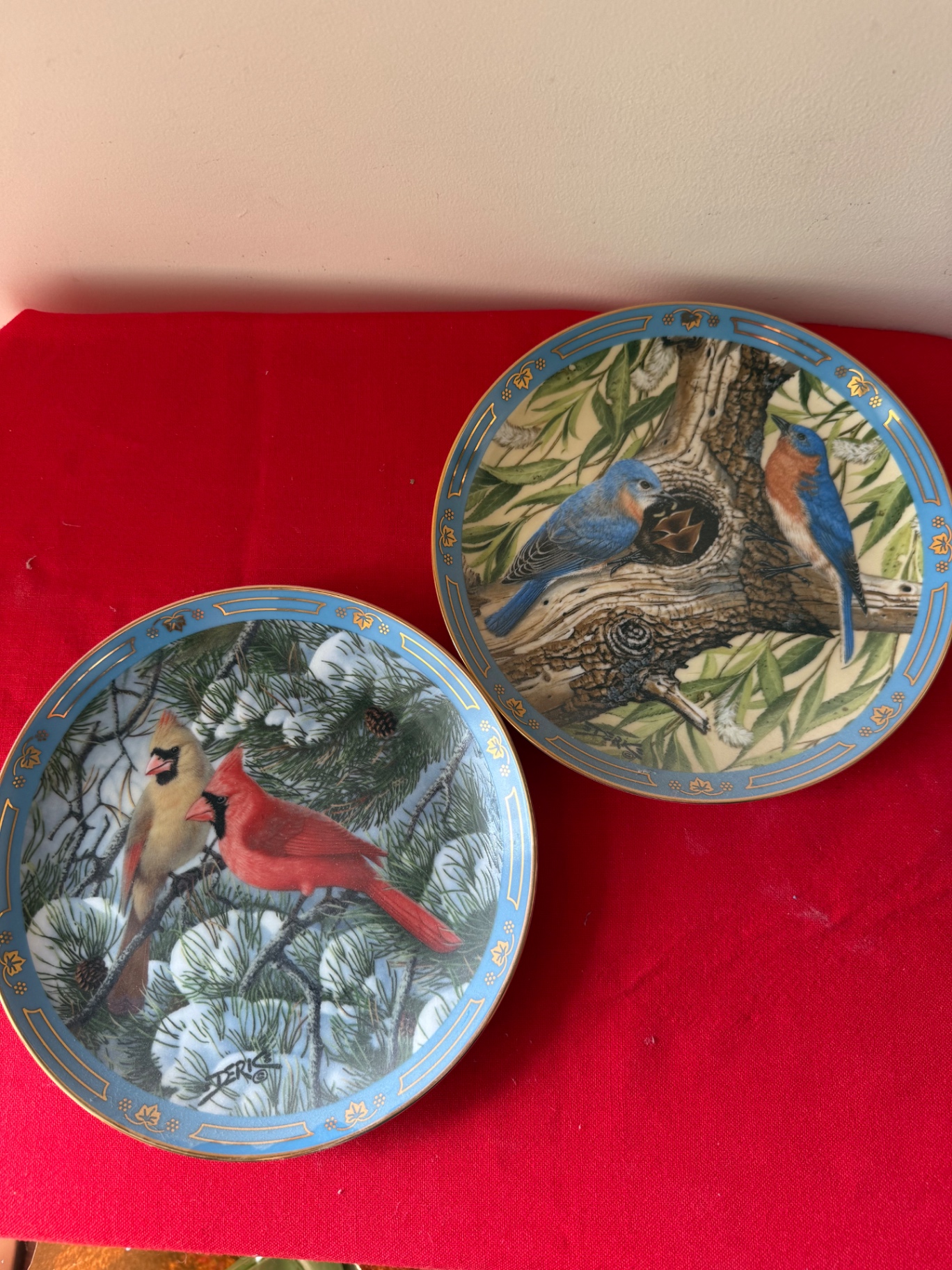 Bird-themed decorative ceramic plates with blue borders - image 6 of 7