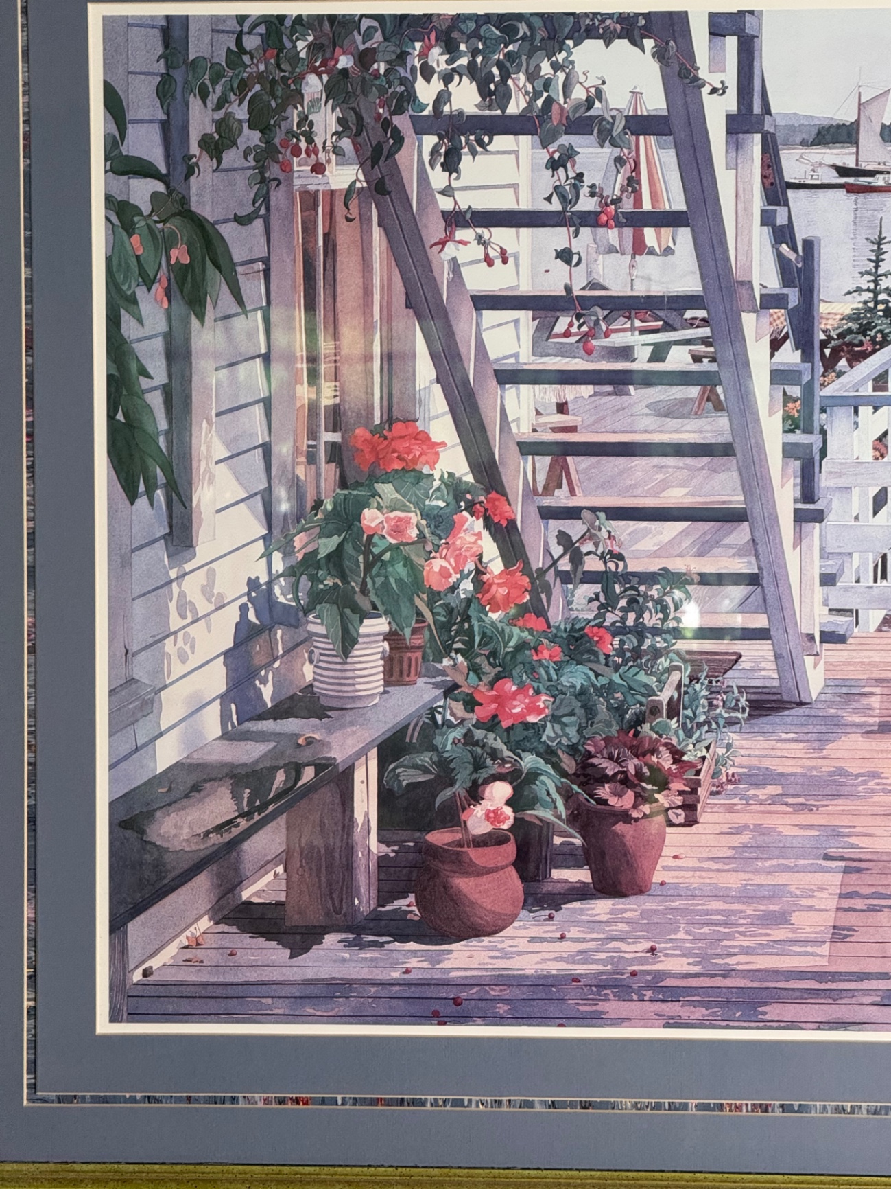 Framed seaside porch print with potted flowers - image 2 of 4