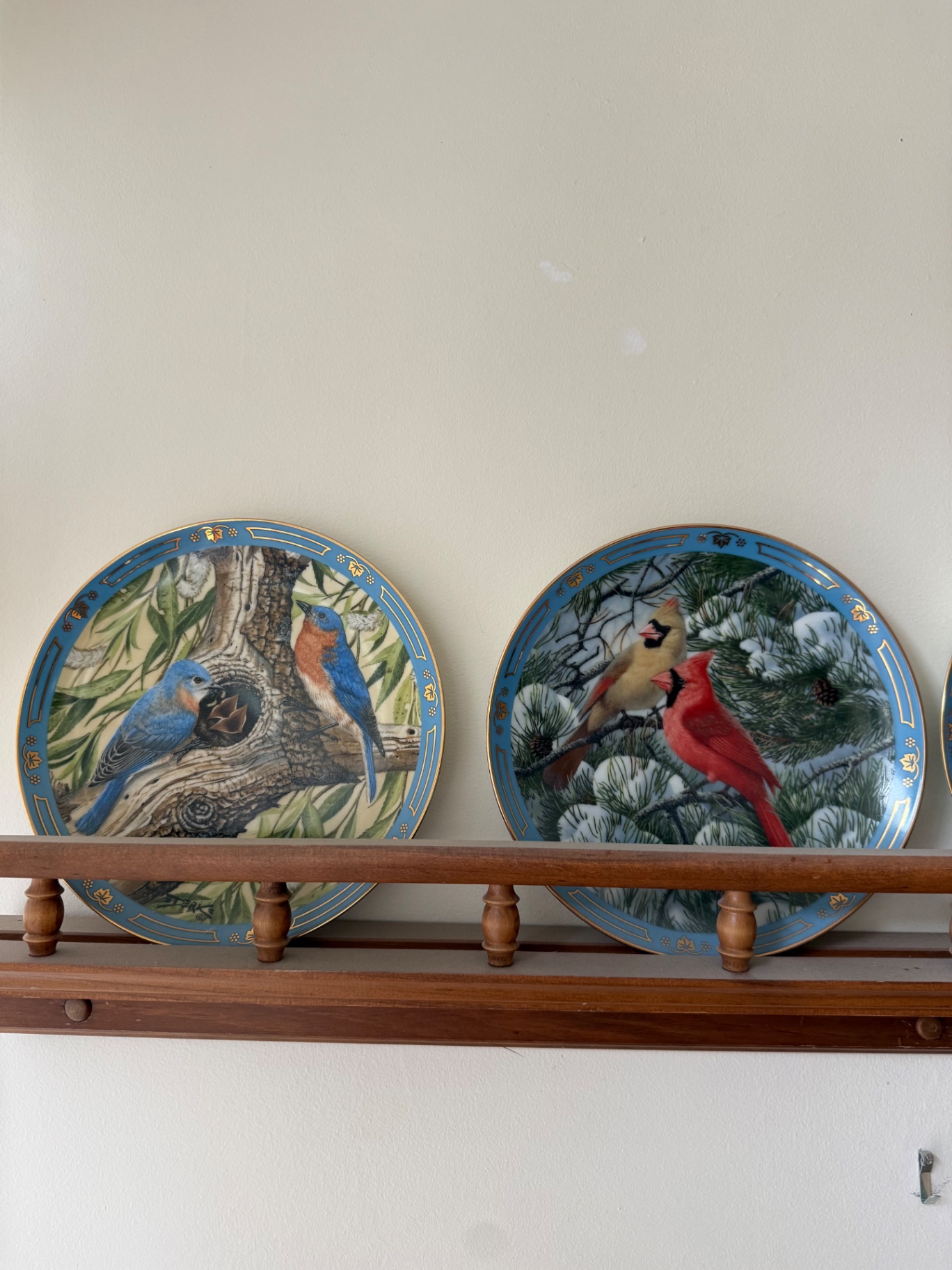 Bird-themed decorative ceramic plates with blue borders - image 2 of 7