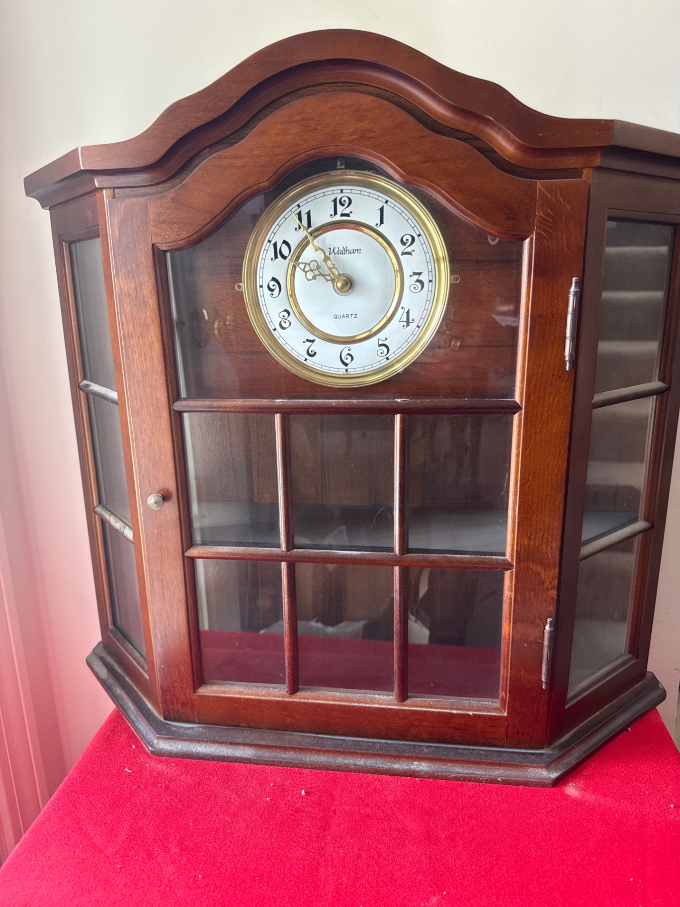 Waltham Quartz Mantel Clock in Wooden Cabinet - image 1 of 2