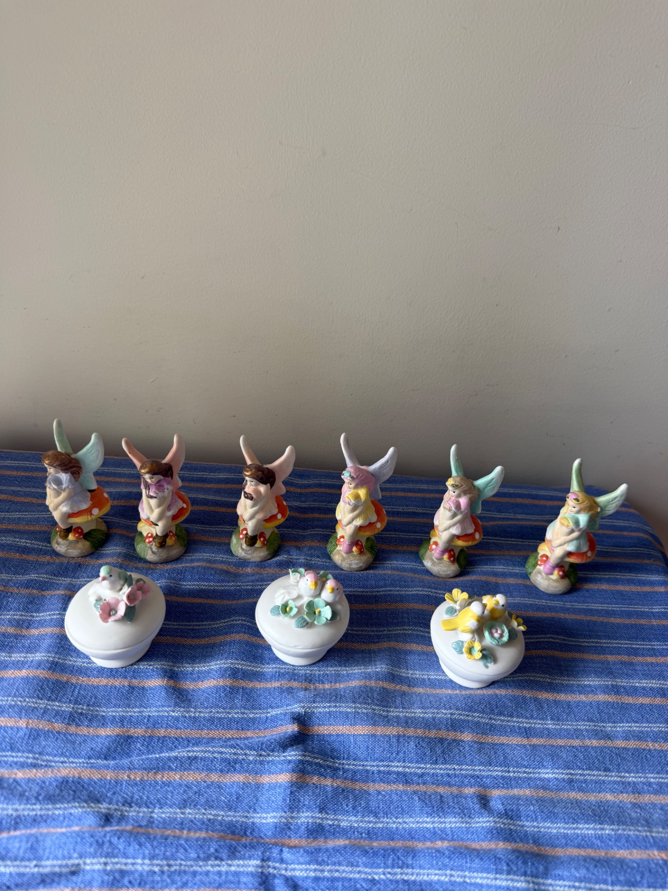 Fairy candleholders and bisque bird boxes - image 1 of 8