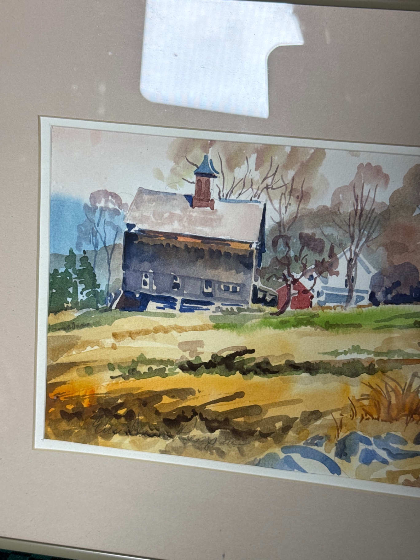 Framed watercolor landscape with farmhouse - image 2 of 7