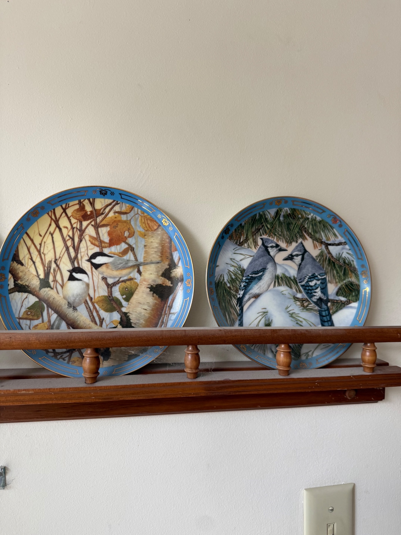 Bird-themed decorative ceramic plates with blue borders - image 3 of 7