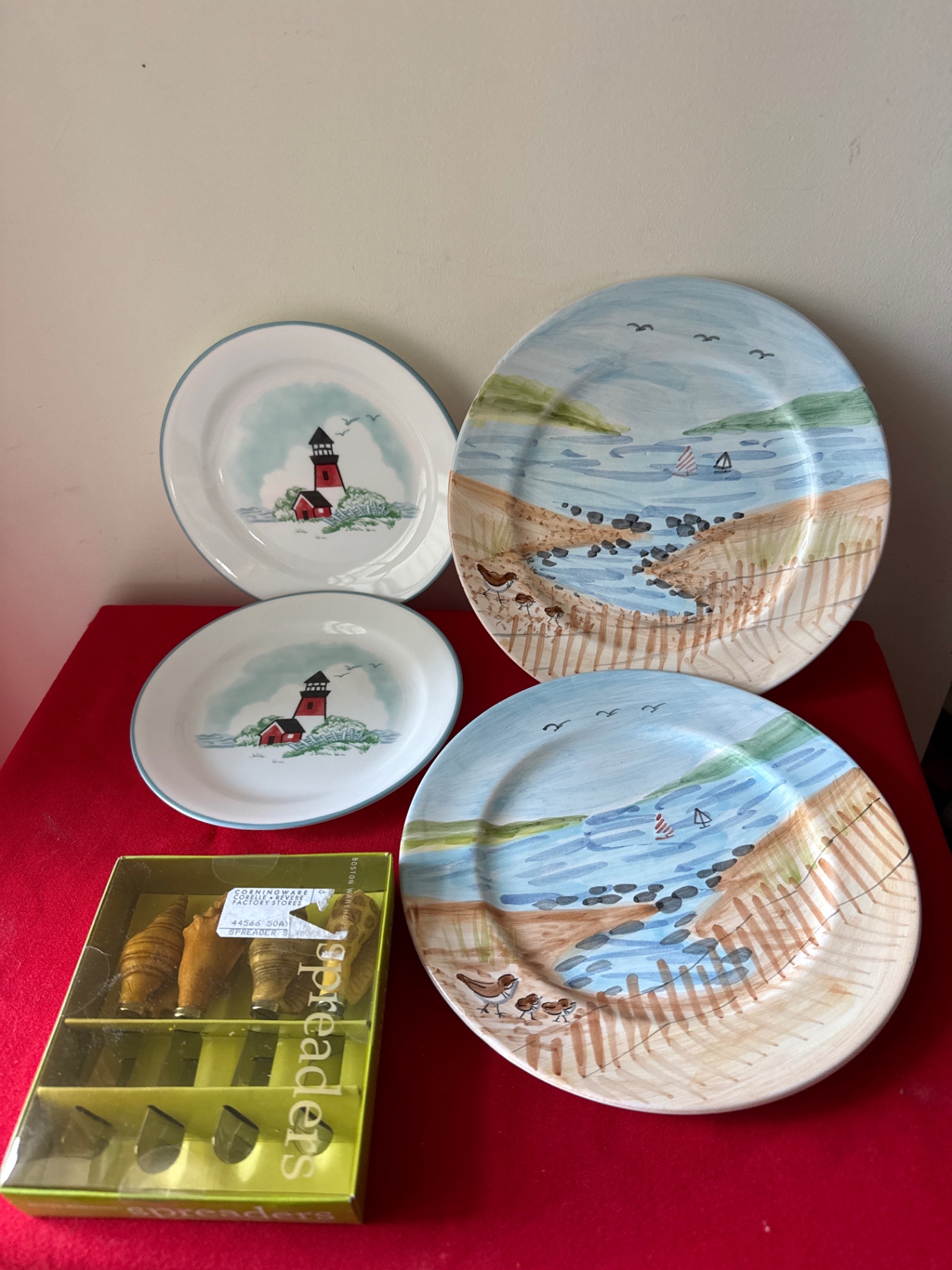 Coastal dinnerware with lighthouse plates and spreader set - image 1 of 3