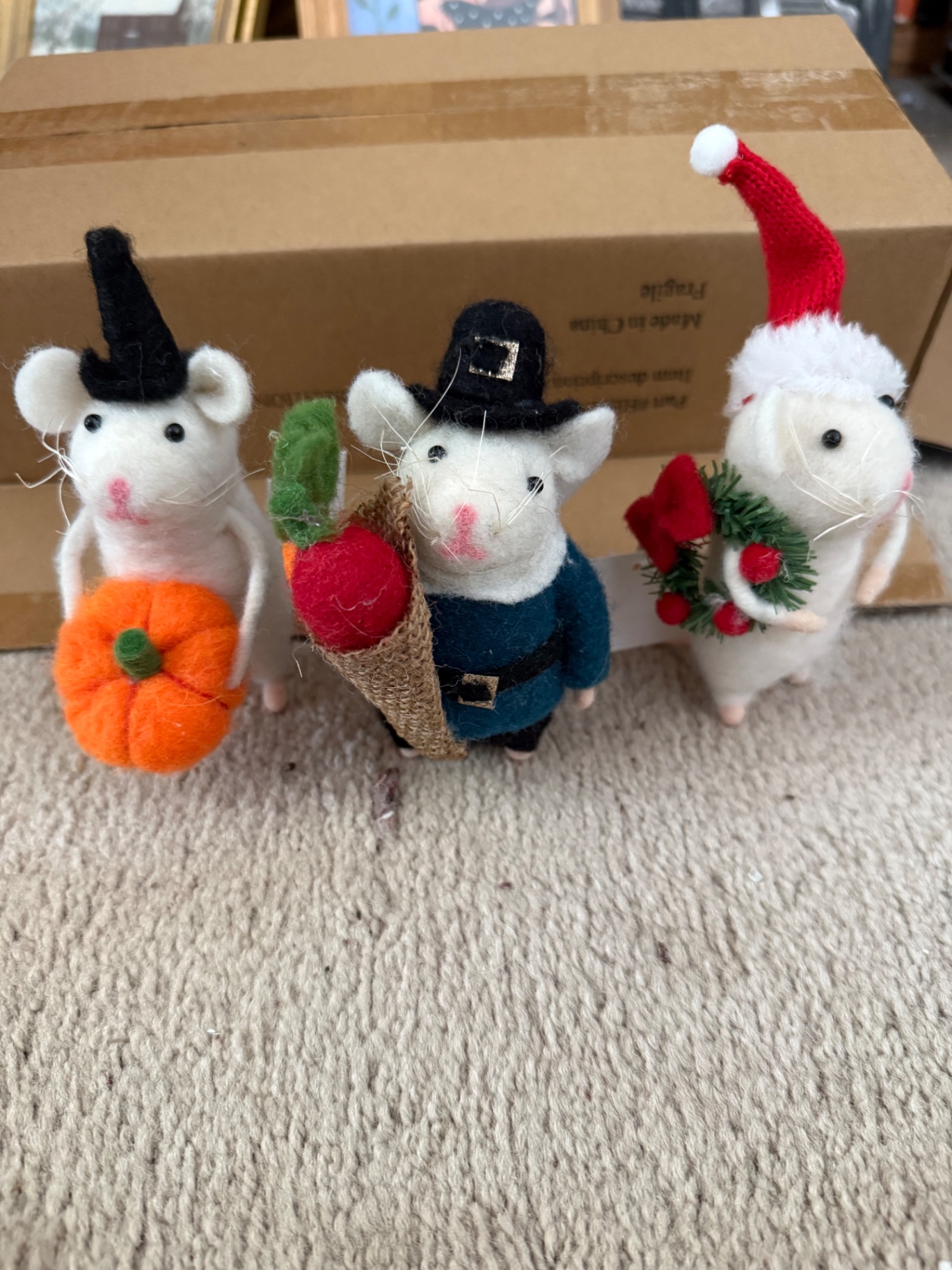 Set of felt mouse figurines with festive accessories - image 2 of 4