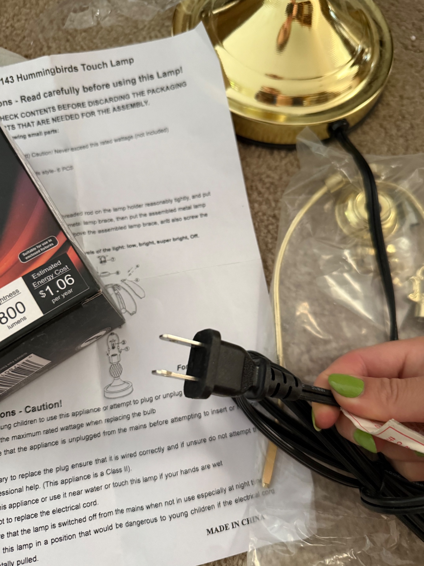 Hummingbirds Touch Lamp Kit with LED Bulbs and Hardware - image 7 of 8