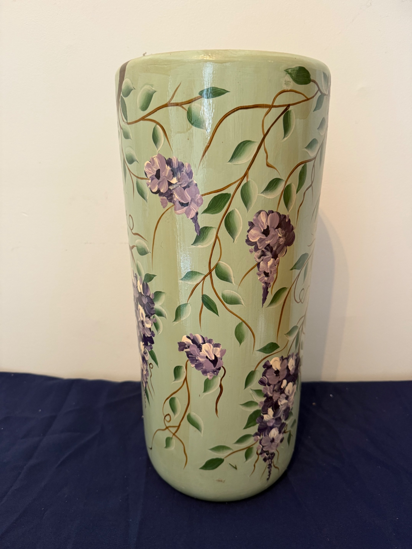 Tall ceramic vase with purple wisteria - image 1 of 2