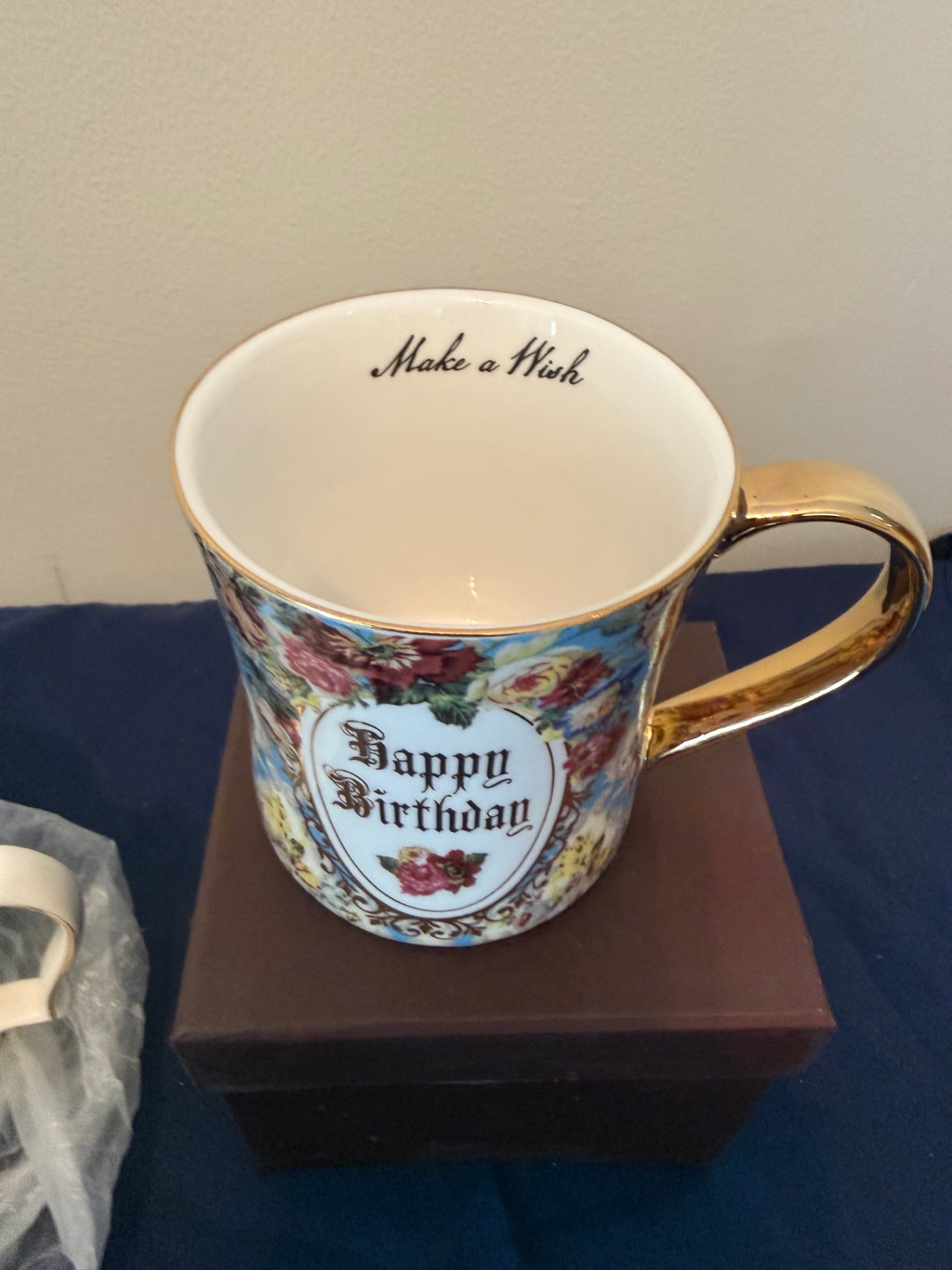 Two ceramic mugs: floral 'Happy Birthday' mug and rabbit portrait mug - image 2 of 3