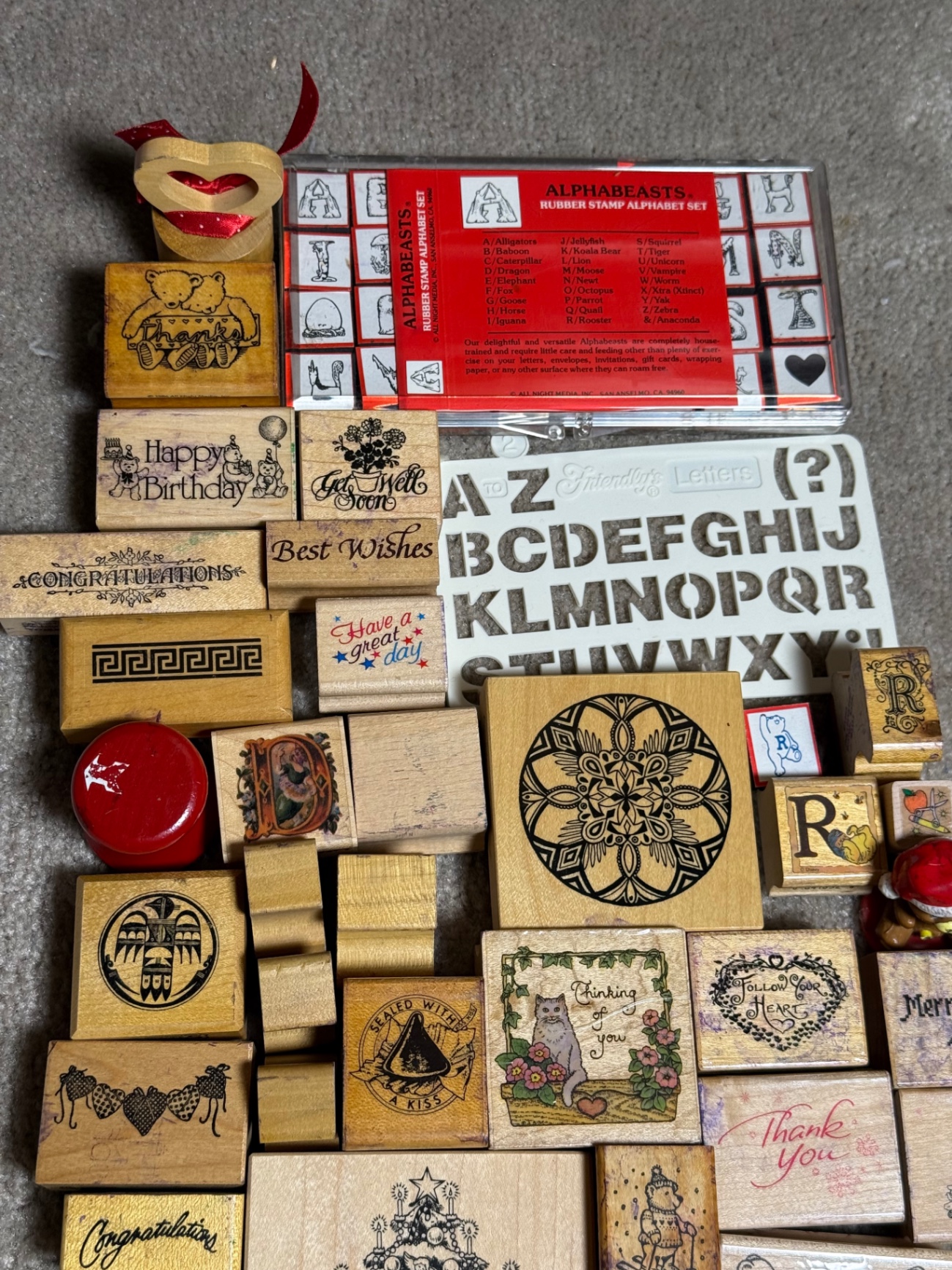 Assorted wooden rubber stamps and alphabet set with ink pads - image 2 of 3