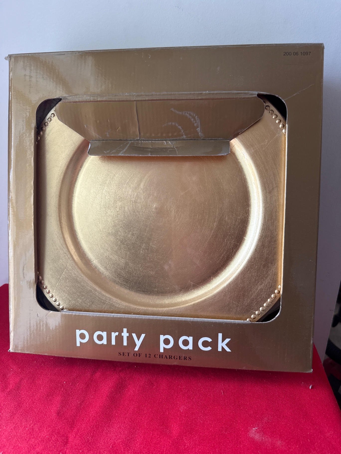 Gold charger plates set (12) in box - image 2 of 3
