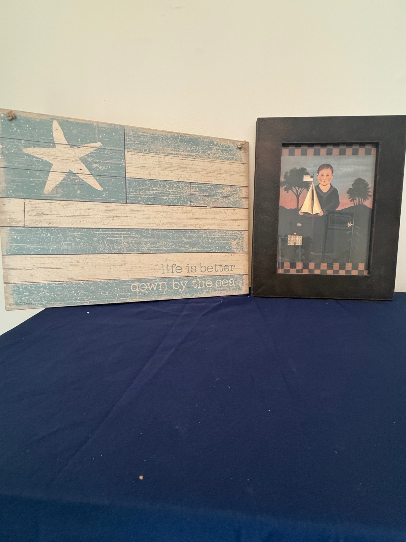 Coastal decor: wooden sign and framed print - image 1 of 3